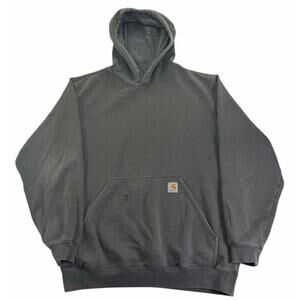 Men's Carhartt Hoodie Logo Sleeve Spellout Loose Fit Medium Workwear Sweatshirt